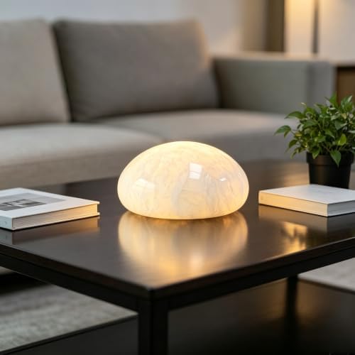 Natural Marble Lamp Cordless Touch Control Night Light 3-Way Dimmable Pat Light LED Ambient Glow Lamp Type-C Rechargeable Portable Stone Bedside Desk Lamp Zen Home Decor (White B) by Boeavance