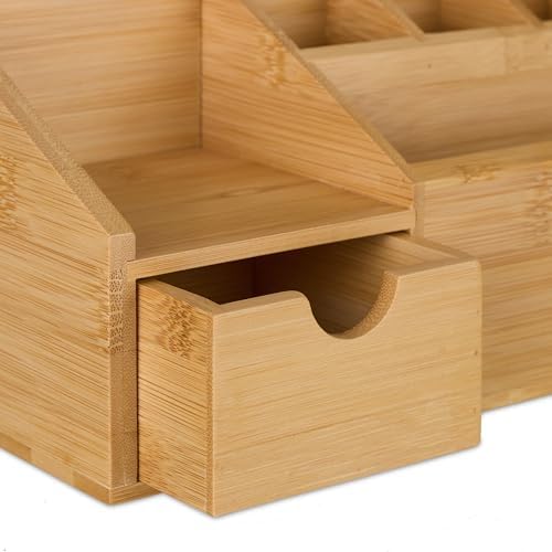 Relaxdays Desk Organiser with Drawer, 6 Compartments, Natural - Image 6