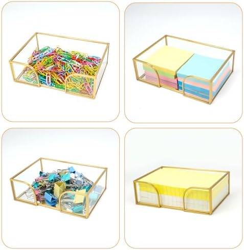 Sticky Note Holder Glass Post It Note Dispenser, 4 x 6 Inch Gold Sticky Note Dispenser, Stylish Post It Holder for Desk Home Office Decor - Image 7