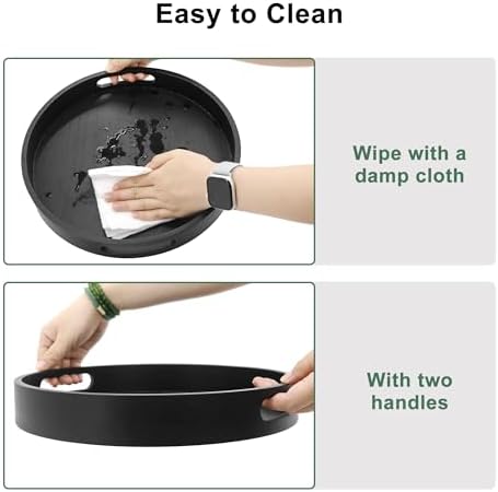 11.8" Round Wooden Decorative Tray with Handles,Black - Image 3