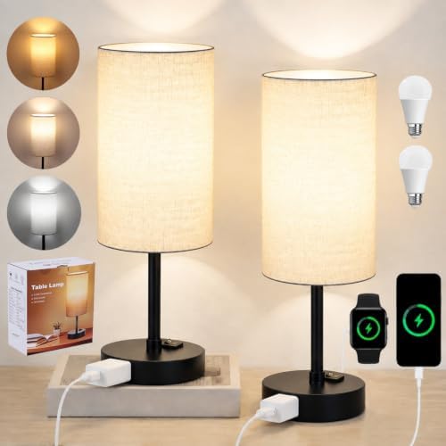 ZJOJO Table Lamp Set of 2, 13.8" Bedside Small Lamp for Bedroom Nightstand by ZJOJO