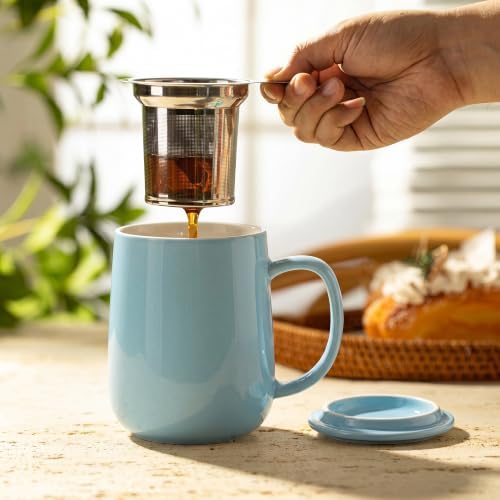 Sweese 20 OZ Porcelain Tea Mug with Infuser and Lid, Bluish Grey Tea Cup - Image 3