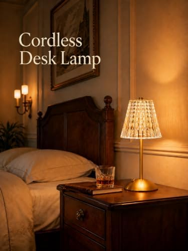 Crystal Cordless Lamp, Dimmable+3 Colors Rechargeable Lamp, Touch+2000mAh Battery Operated Vintage Ambient Light for Kitchen/Bedroom/Bathroom Shower, College Gifts, Mothers Day Gifts for Wife Daughter - Image 2