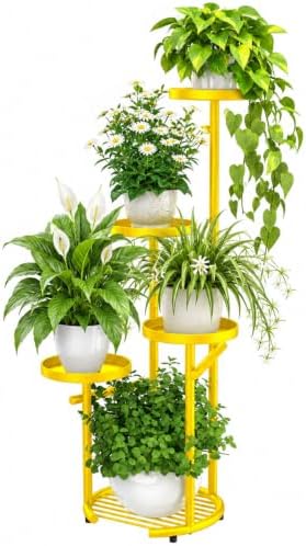 TOSKING Tall 5-Tier Round Metal Corner Plant Stand Indoor, Anti-Tip,Yellow by TOSKINGESSENCE