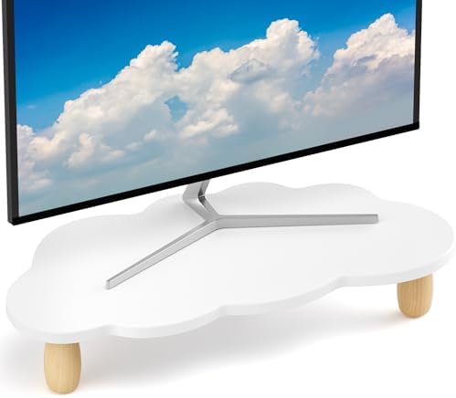 AFOOYO Monitor Stand Riser,Cloud Shape Wood Computer Monitor Stand, 16.5IN Monitor Stand Riser, Multi-Purpose Desktop Organizer Riser for Computer,Laptop,Printer,TV,White by AFOOYO
