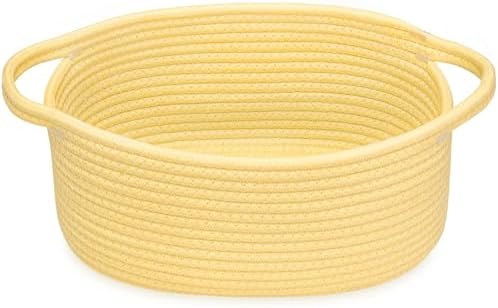 ABenkle Small Basket with Handles, Boho Decorative Rope Woven Dog Cat Toy Storage Bin Shelf Storage Organizer, Easter Christmas Gift Basket, 12"x8"x5" by ABenkle