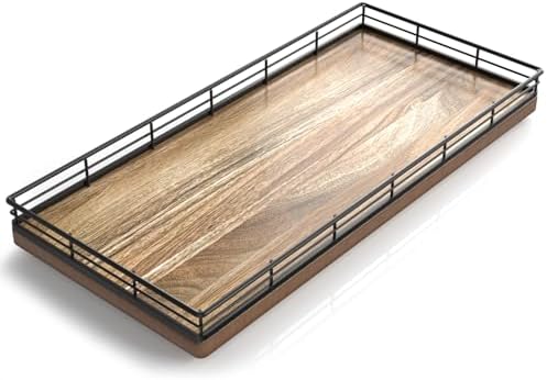 Acacia Bathroom Toilet Tank Tray, 13" Wood Toilet Paper Storage Basket Back of Toilet Basket Organizer, Vanity Tray for Perfume Makeup Candle Kitchen Counter Coffee Table Decor - Image 2
