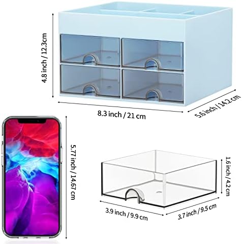 LETURE Office Desktop Organizer with Drawer, Stationary Organizer Desk Caddy, Pen/Pencil/Business Card/Sticky Note Tray/Paperclip Holder Storage Box (Blue) - Image 5