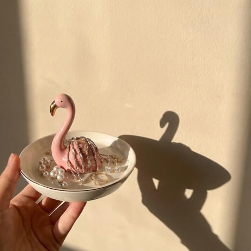 Flamingo Jewelry Holder & Ceramic Ring Dish – Pink Tropical Decor for Kitchen Sink or Vanity – Cute Engagement, Birthday, or Mother’s Day Gifts for Women & Girls – Gold-Rimmed Tray - Image 3