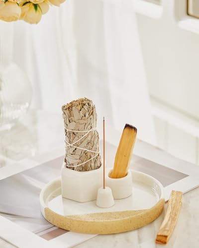 4 in 1 Incense Holder, 5.6" Ceramic Smudge Tray, Sage Holder, Palo Santo Holder, Incense Holder for Sticks, Smudging Burner, Ideal for Smudging Meditation Yoga Room, Simple, Sturdy - Image 5