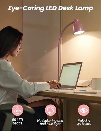 BOHON Cute Desk Lamp with USB Charging Port, 3 Color Modes Dimmable, Pink - Image 6
