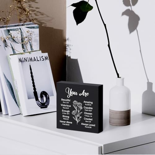 Religious Gifts for Women Christian Gifts Christian Wooden Box Sign Desk Decor Bible Verse Decorations for Home Office Shelf Table Desk Gifts for Christian Women 5 x 5 Inch (Black Decor) - Image 5