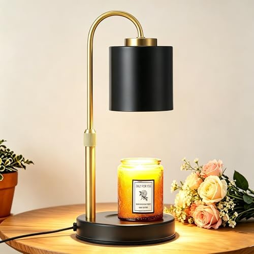 CASTLELIFE Dimmable Candle Warmer Lamp with Timer, Height Adjustable Candle Warmer for Jar Candles, Electric Wax Melt Warmer for Home Decor House Warming Gifts, Birthday Gifts for Women Black Gold by CASTLELIFE