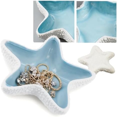 Ceramic Shell Jewelry Dish - Ocean-Themed Ring Earring Holder, Coastal Decor Trinket Tray for Necklaces Bracelets Keys, Beach Room Decor Gift (starfish) - Image 5