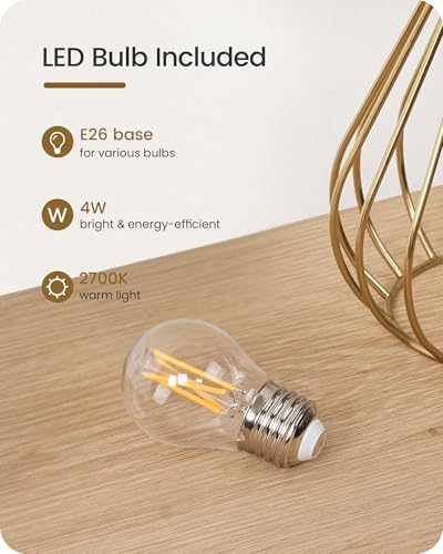 Gold Table Lamp, 12.6'' Small Table Lamp with Beige Linen Lampshade & Gold Cage Base, Modern Little Cute Desk Lamp, Bedside Lamp for Bedroom, Living Room, 2700K LED Bulb Included, DE06TL05 - Image 5