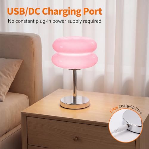 Senzoy Double-Layer Tart Night Light, Glass Mushroom Table Lamp, Pink - Image 5