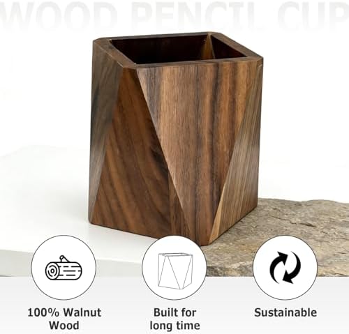 Black Walnut Pen Holder for Desk - Prismatic Shape, Multi-Use Office - Image 4