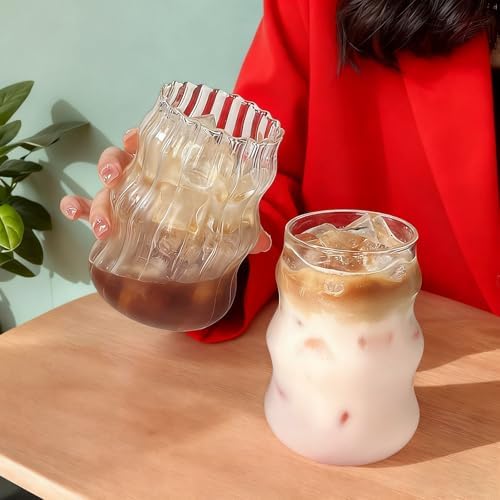 2 Pcs Cute Ribbed Glass Cups 18 oz - Image 4