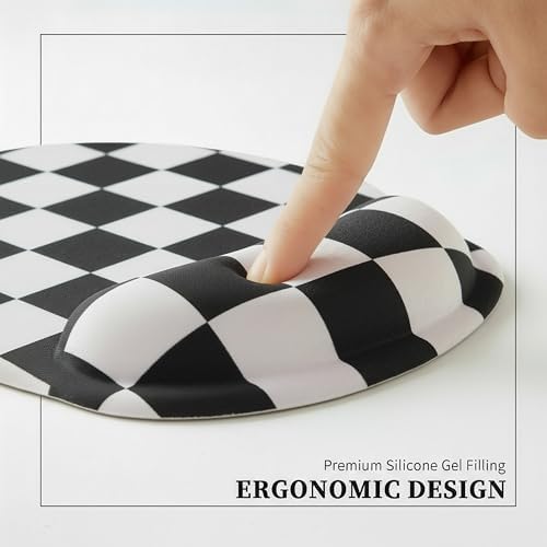 Ohocut Black White Checkered Mouse Pad with Gel Wrist Rest, Wrist Support, Ergonomic Desk Accessories for Women, Office Laptop Gaming Decor, Cute Aesthetic Check Design - Image 5