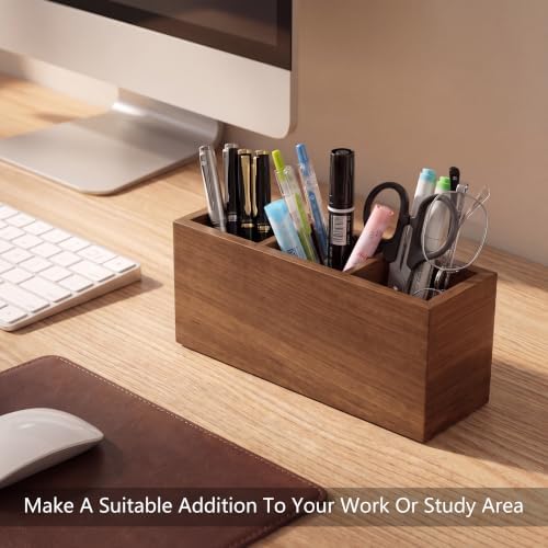 Walnut Wood Pen Holder for Desk with 3 Slots (Walnut Wood) - Image 2