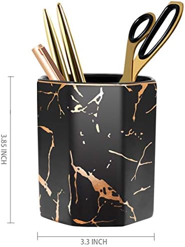 Gold Pencil Holder, Decorative Pens Holder for Desk, Makeup Brushes Organizer for Table, Cute Ceramic Desktop Accessories Pencils Crayons Cup Sturdy, Black (Upgrade Larger Capacity) - Image 2