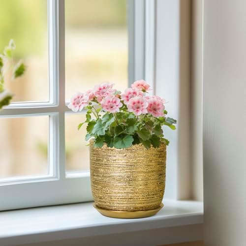 Succulent Pot 5 Inch, Ceramic Plant Pot for Indoor Flowers, Gold - Image 2