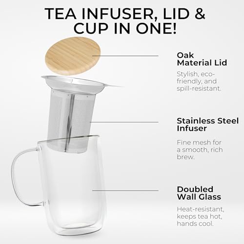 Tealyra - Venus - Tea Cup Infuser - 16-ounce - Double Wall Glass Mug with Lid and Stainless Steel Basket - Perfect Loose Leaf Tea Steeping - 480ml - Image 4