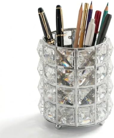 YAGELI Crystal Pen Holder for Desk, 3.58" Gold/Silver Pencil Cup by YAGELI