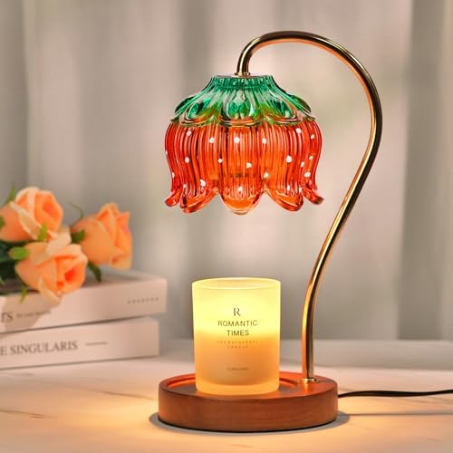 Funistree Flower Candle Warmer Lamp with Timer, Dimmable Candle Lamp Warmer, Christmas Birthday Gifts for Women Mom Her, Housewarming Home Decor, Lotus Wax Warmer for Yankee Candles - Strawberry by Funistree