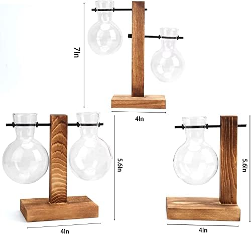Plant Terrarium with Wooden Stand, Desktop Propagation Stations Glass Air Planter Metal Swivel Holder for Indoor Live Hydroponics Plants Office Home Garden Decor (1 Bulb Vase) - Image 5