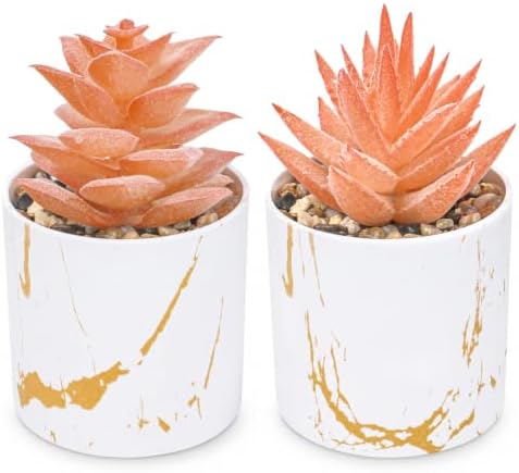 Der Rose 2 Pack Fall Fake Plants in Gold Accent Pots for Autumn Decor by DerRose
