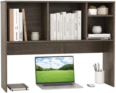 GIANTEX Desktop Bookshelf, Countertop Storage Hutch with 4 Shelves for Computer Desk, Dressing Tabletop Display Rack, Multipurpose Desk Hutch Storage Organizer for Home Office Dorm (Grey Oak) by Giantex