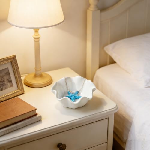 Jewelry Holder Dish Ceramic Flower Ring Dish Tray Decorative Starfish Trinket Dish Preppy Room Decor Coastal Jewelry Bowl Wedding Mother's Day Christmas Birthday Gifts for Women (Blue Starfish) - Image 5