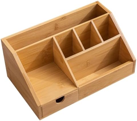 9.6x5.9x4.3in Bamboo Desk Organizer with Drawer and Tray - Image 6