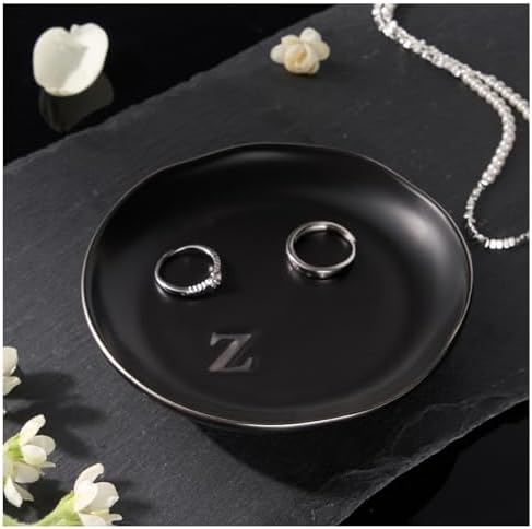 Lolalet Handmade Ceramic Ring Dish Jewelry Tray Plate with Initial, Small Monogram Gift for Her Women Girls Mother, Hostess, Engagement, Bridal Shower, Maid of Honor, Bridesmaid, Birthday, Christmas by Lolalet
