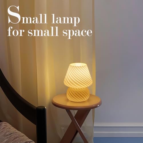 ONEWISH Mushroom Lamp-Small Bedside Table Lamp with Striped Glass, Nightstand Night Light for Bedroom Living Room, 3000K 6.5W Bulb Included, for Christmas Day, Creamy Yellow - Image 5