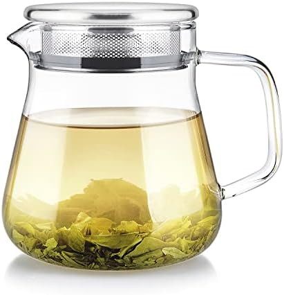 Teabloom One-Touch Tea Maker, 2-in-1 Teapot and Kettle with Stainless Steel Filter Lid for Loose Tea – Stain-Free Borosilicate Glass Tea Pot (15 Oz) – Tea Connoisseur's Choice by Teabloom