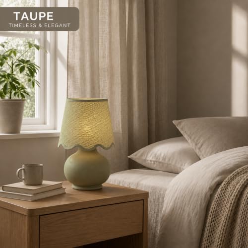 Benton Ceramic Table Lamp with Fabric Shade – 13" Bedside Accent Lamp for Bedroom, Living Room & Nightstand (Taupe) - Image 6