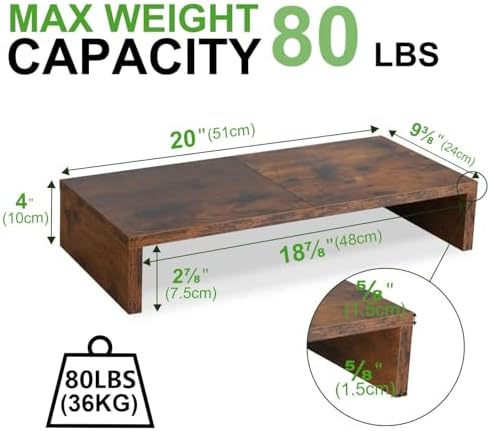 TEAMIX 2-Pack Monitor Stand Riser 20 inch, Wooden Tabletop Shelf, Brown - Image 4