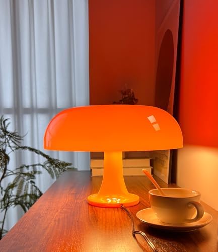 Orange Mushroom Lamp, Mid Century Modern Table Lamp for Bedroom, Aesthetic Mushroom Decor Bedside Small Lamps, 2700K(Bulb Replaceable, Bulb Included, Plug Powered) - Image 2