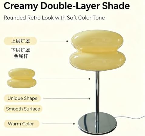 Mushroom Lamp for Bedroom,Mid Century Modern Lamp for Nightstand, Dimmable Retro Egg Tart Bedside Small Lamps,Unique Home Mushroom Decor Aesthetic Cute Table Lamps for Living Room (cream yellow) - Image 6