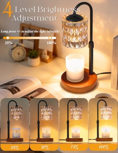Briever Dimmable Candle Warmer Lamp with Timer, Height Adjustable Electric Candle Wax Warmer, Birthday Gifts for Women Mom, House Warming Gifts New Home Decor, Solid Wood Base, Walnut Champagne - Image 3