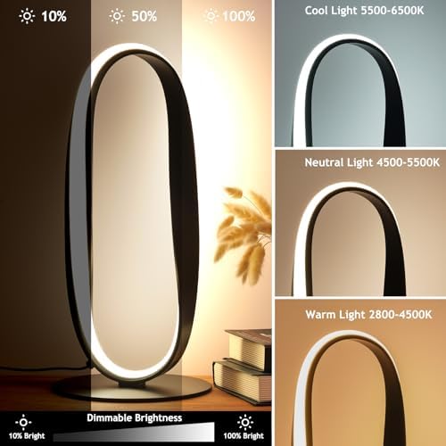 NUÜR Black Circle LED Table Lamp, 3 Color Temperatures, Dimmable - Image 3