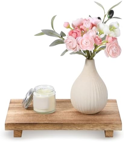 Wood Riser Tray, 12 x 7 Inch Decorative Rustic Bathroom Dishes, No Coating Rustic Farmhouse Wood Tray for Kitchen Counter, Wooden Tray Pedestal Stand, Counter Display Riser, for Plant Bottles Candles by Unknown