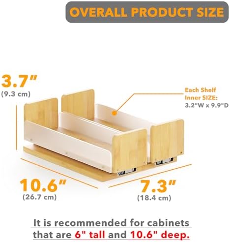 SpaceAid Bamboo Pull Out Spice Rack Organizer for Cabinet, Heavy Duty Slide Out Seasoning Kitchen Pantry Sliding Vertical Organization, 7.3" Wide, 2 Drawers(3" Wide), 1-Tier, Natural - Image 3