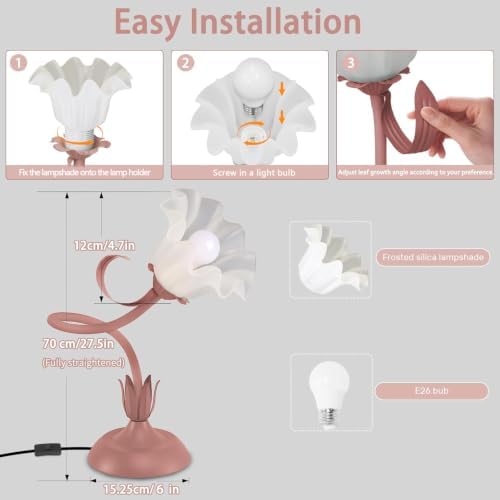 Women Bedside Table Lamps for Bedroom, Cute Flower Desk Lamp with Adjustable Flexible Gooseneck, 3 Color Temperatures Nightstand Lamp with E26 LED Bulbs, Floral Lamp for Living Room, Office,Reading - Image 6