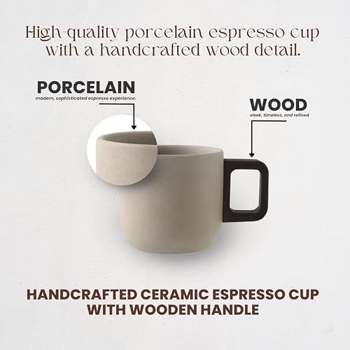 Artizan Handcrafted Ceramic Espresso Cup with Wooden Handle – 150 ml Small Espresso Cup, Rustic Speckled Sandstone Coffee Cup – Pack of 1 - Image 2
