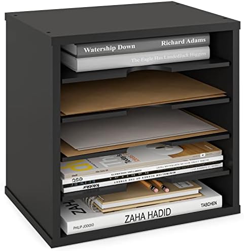 Ballucci 5-Tier File Organizer for Desk, Wooden Mail Sorter, Office Desk Organization, Paper Storage Organizers, Folder holder for desk, Letter Trays & Stacking Supports, Adjustable Shelves, Black by Ballucci
