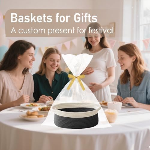 JMvicyroam Small Woven Basket, Empty Gift Basket, White&Black/1 Pack - Image 4