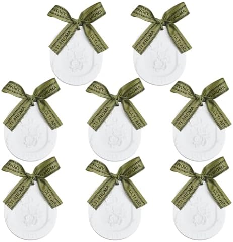 INFUNLY 8 Pcs Plaster Essential Oil Diffuser Hanging Flower Passive Diffuser for Car 4 Scents Non-Electric Flower Air Freshener 2.6x3x0.3" White Ceramic Stone Diffuser for Car Office Home Gift by INFUNLY